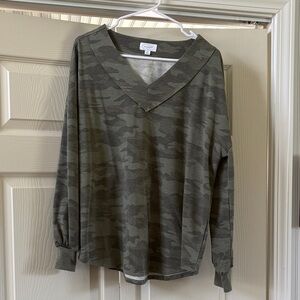 Mud Pie Olive Camouflage V-Neck Top